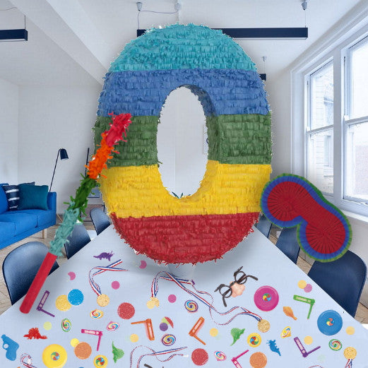 Colourful Stripes Number 0 Pinata Kit: Favours and Confetti | Party Save Smile