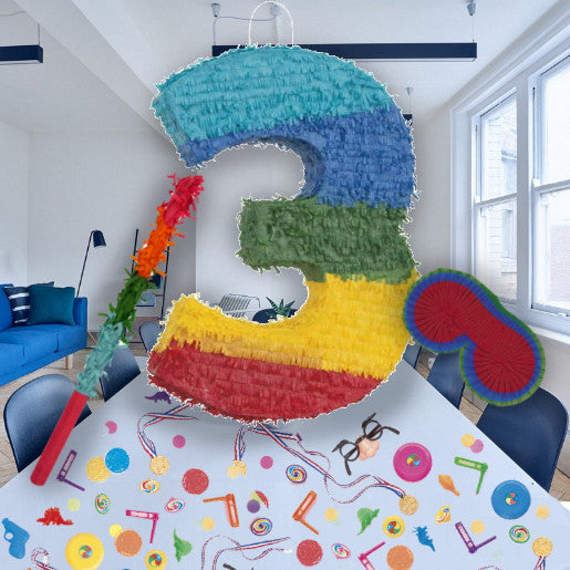 Colourful Stripes Number 3 Pinata Kit: Favours and Confetti | Party Save Smile