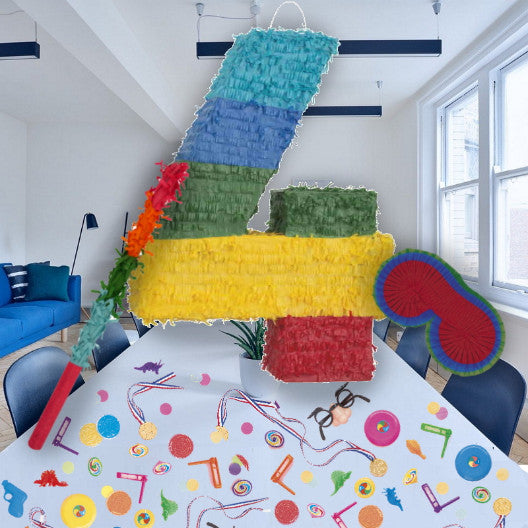 Colourful Stripes Number 4 Pinata Kit: Favours and Confetti | Party Save Smile