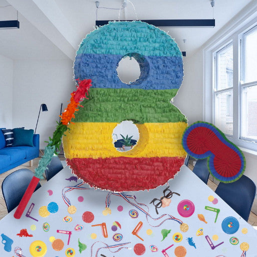 Colourful Stripes Number 8 Pinata Kit: Favours and Confetti | Party Save Smile