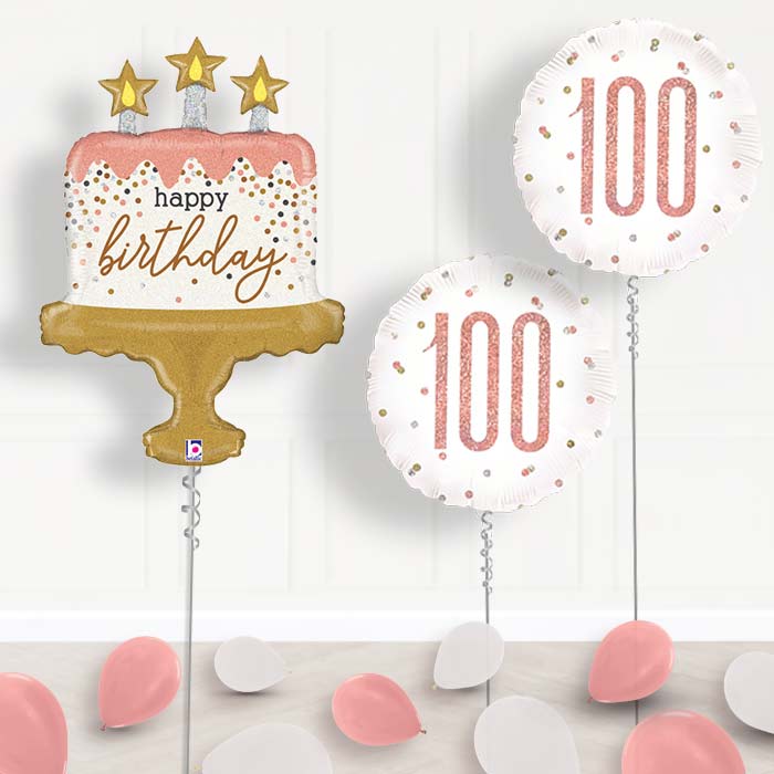 Rose Gold 100th Birthday Balloon Display - Rose Gold 100th Balloon Package | Party Save Smile