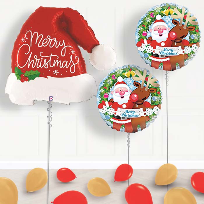 Santa Hat and Reindeer Merry Christmas Balloon Display - Package | Party Save Smile