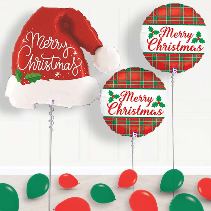 Traditional Santa Hat Merry Christmas Helium Balloon Package - Package | Party Save Smile