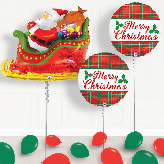 Traditional Santa Sleigh Merry Christmas Helium Balloon Package - Package | Party Save Smile