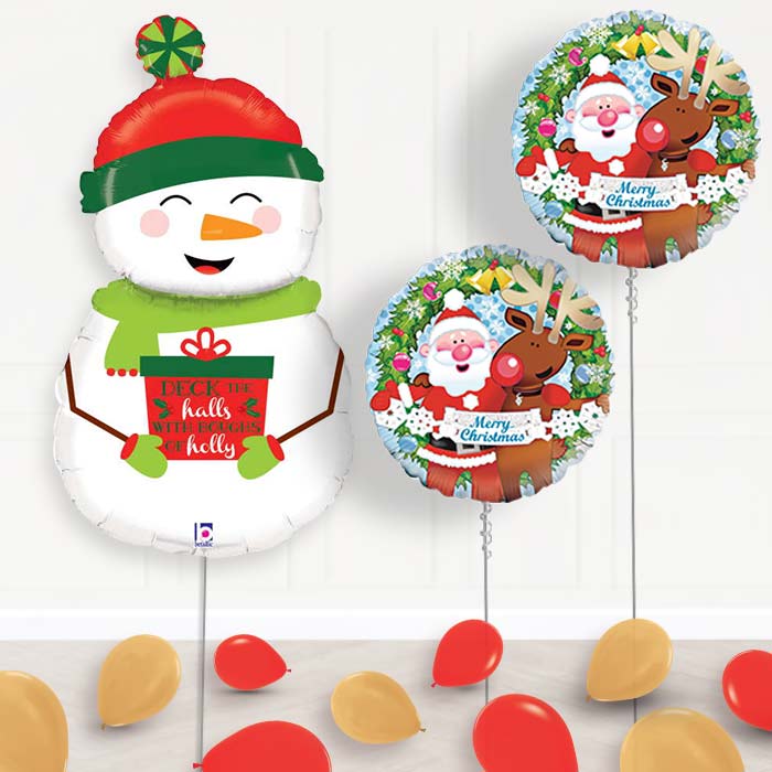 Snowman, Santa & Reindeer Christmas Helium Balloon Display - Package | Party Save Smile