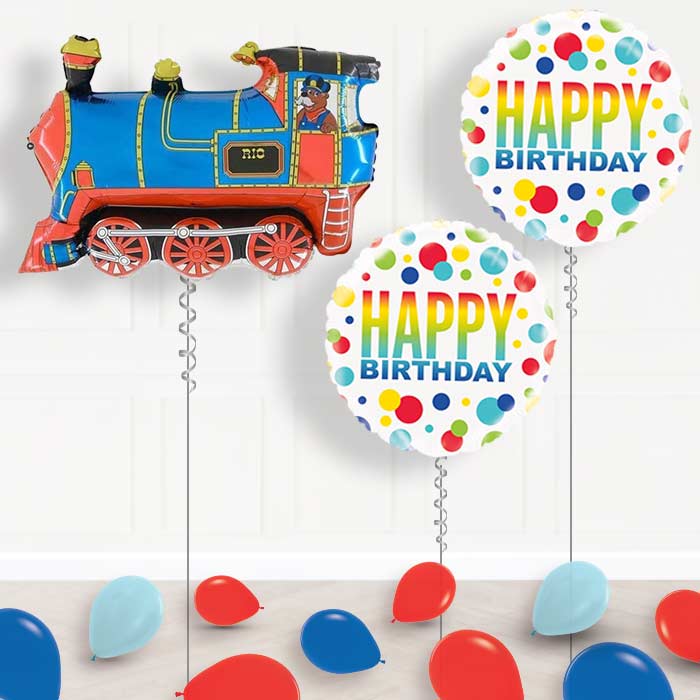 Train Birthday Balloons Display in a Box Gift - Package | Party Save Smile
