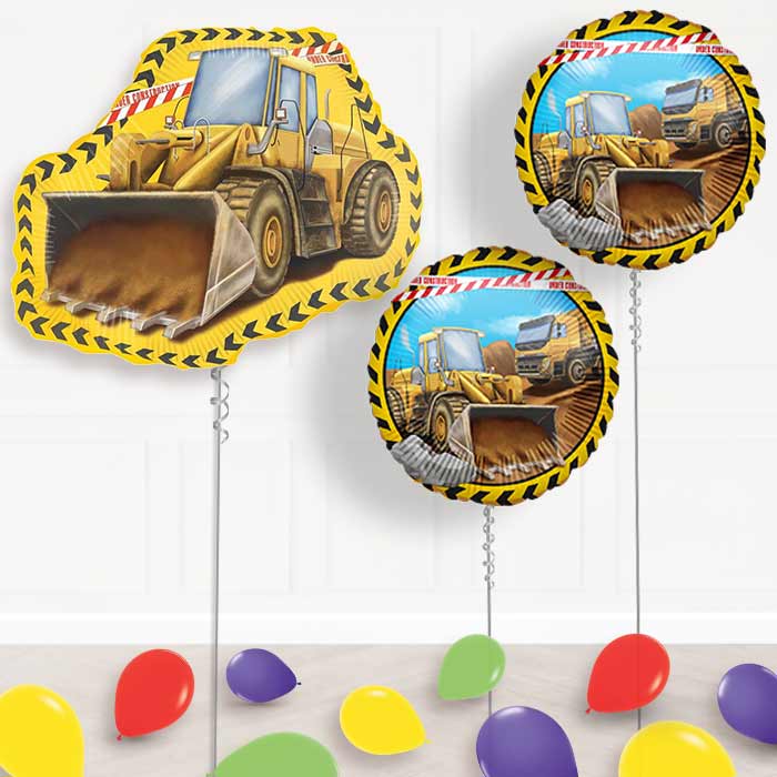 Yellow Construction Digger Shaped Helium Balloon Display - Balloon Package | Party Save Smile