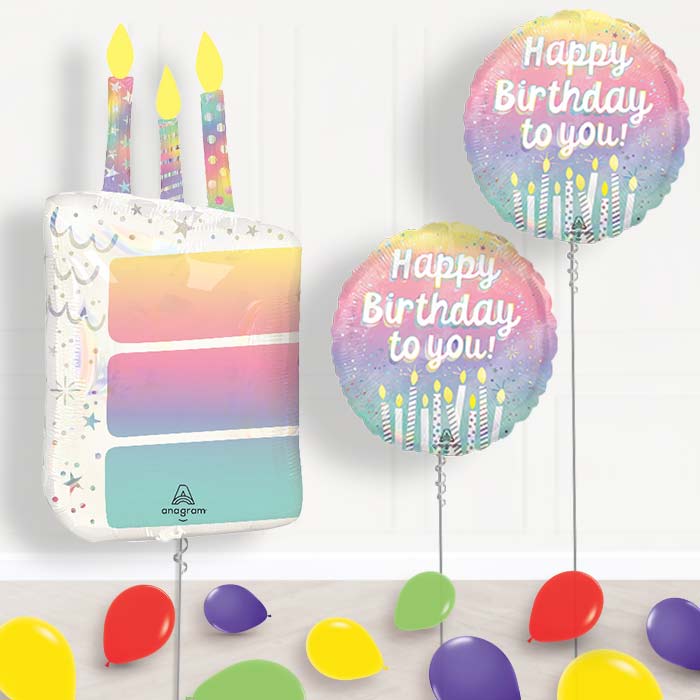 Birthday Cake Slice with Candles Balloon Display Package Delivered Inflated - Balloon Package | Party Save Smile