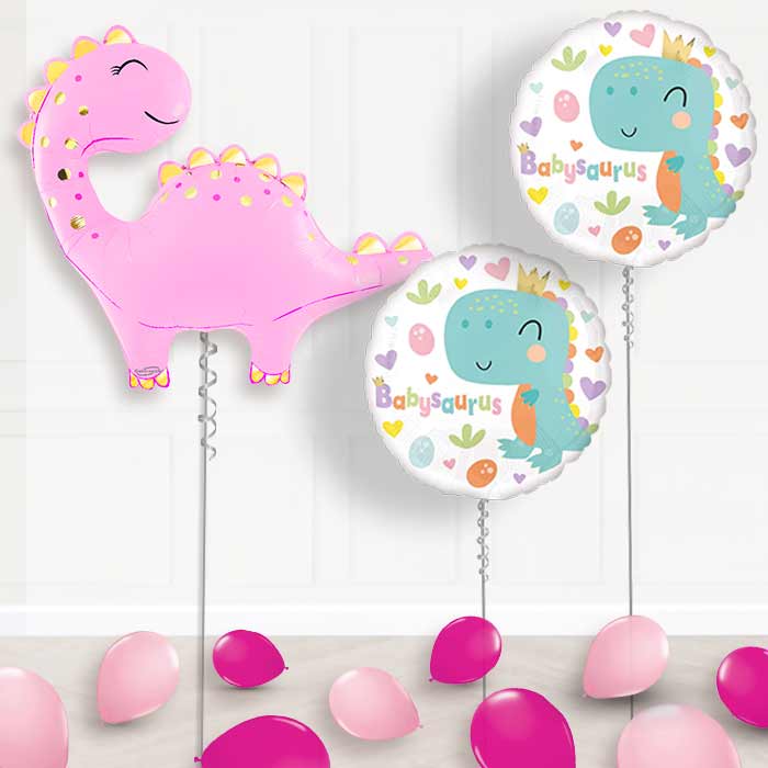Pink Cute Dinosaur Helium Balloon Display Package - Balloon Package | Party Save Smile