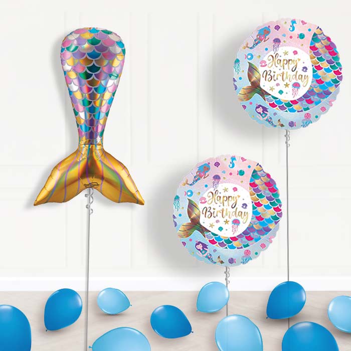 Iridescent Mermaid Tail Helium Balloon Display Package - Balloon Package | Party Save Smile