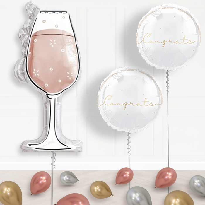 Rose Gold Wine Glass Balloon Display Package Delivered Inflated | Balloon Package | Party Save Smile