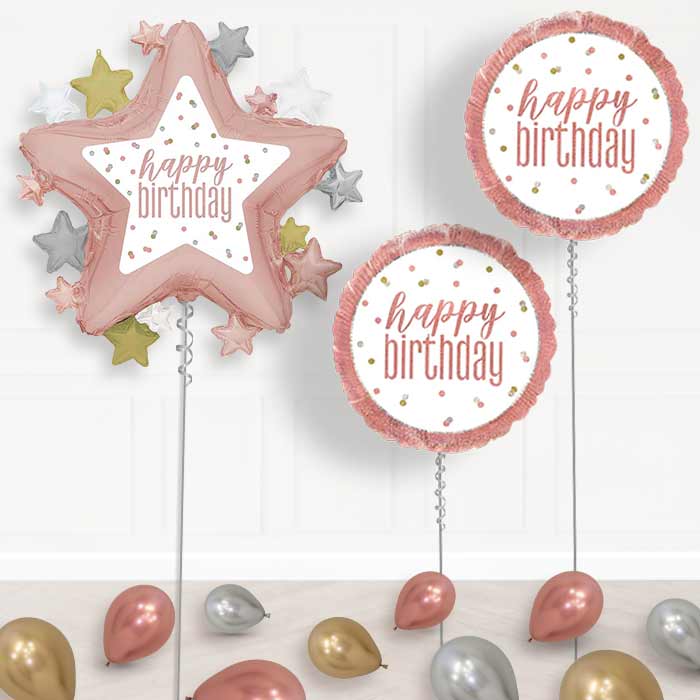 Rose Gold Happy Birthday Star Balloon Display Package Delivered Inflated | Balloon Package | Party Save Smile