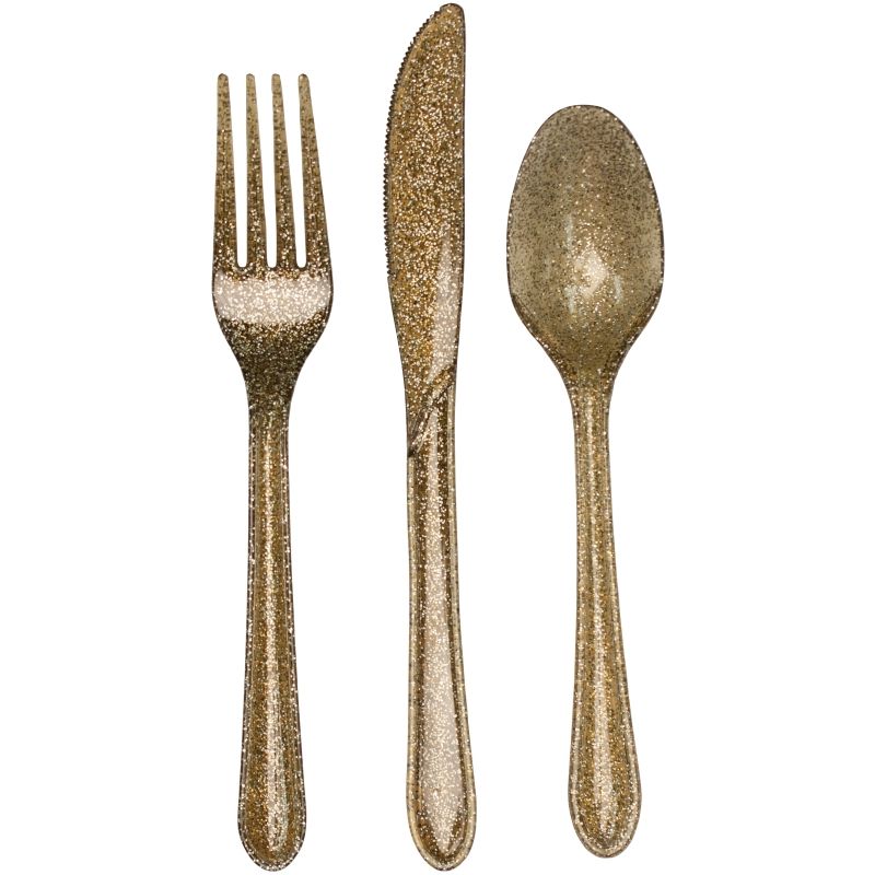 Glittering Gold Plastic Cutlery Pack of 24 | Party Save Smile