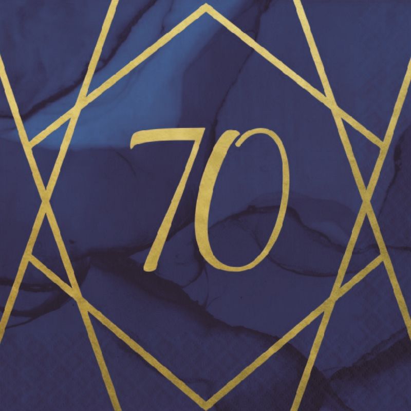 Blue Gold 70th Birthday Party Pack: Tableware Kit