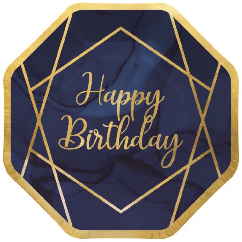 Geometric Blue & Gold Party Plates Pack of 8 | Party Save Smile