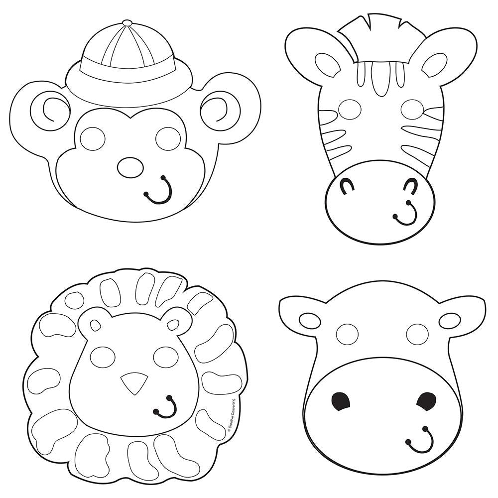 Safari Animals Party Favours Colour Your Own Masks Pack of 12 | Party Save Smile
