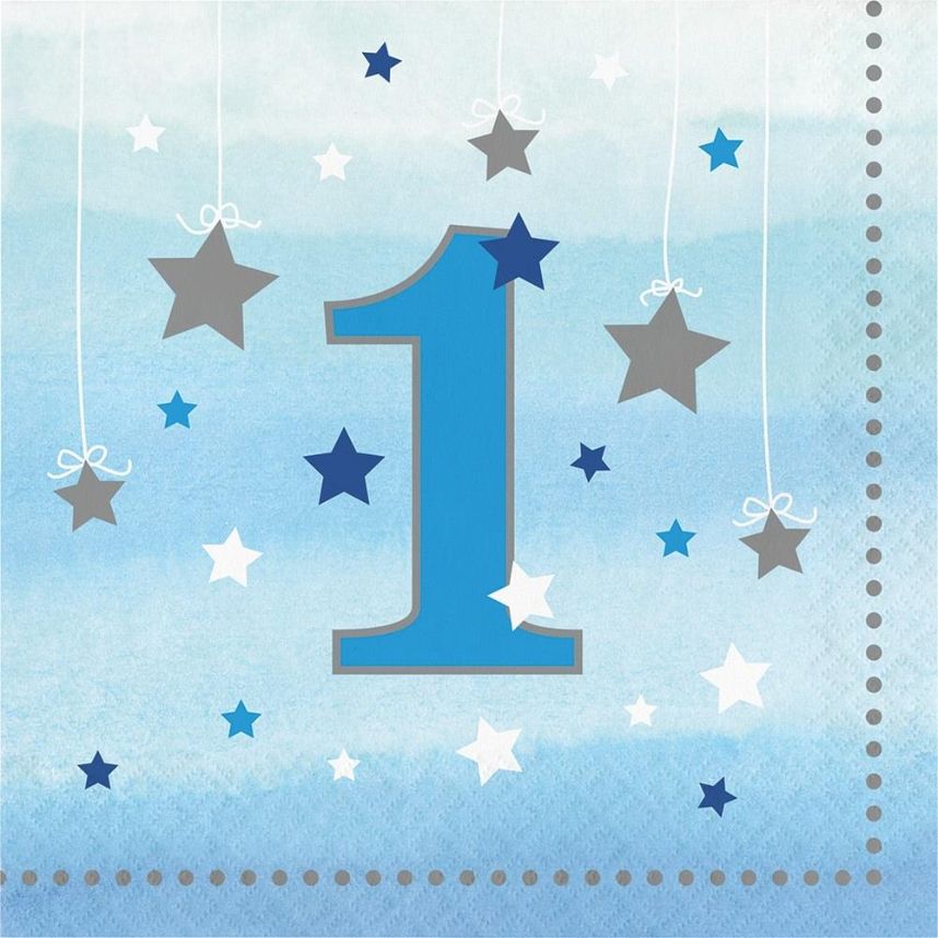 Blue Twinkle Star 1st Birthday Napkins Pack of 16 Serviettes | Party Save Smile