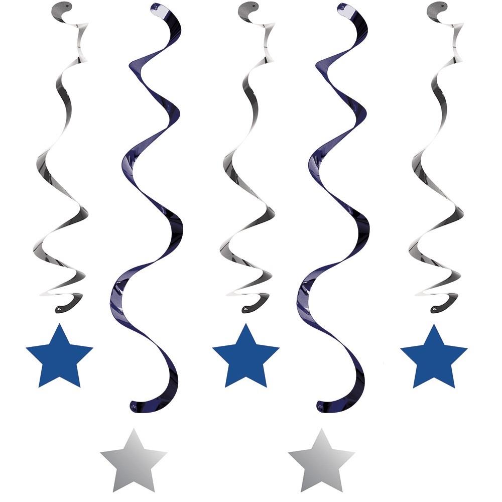 Blue and Silver Star Hanging Decorations Pack of 5 | Party Save Smile