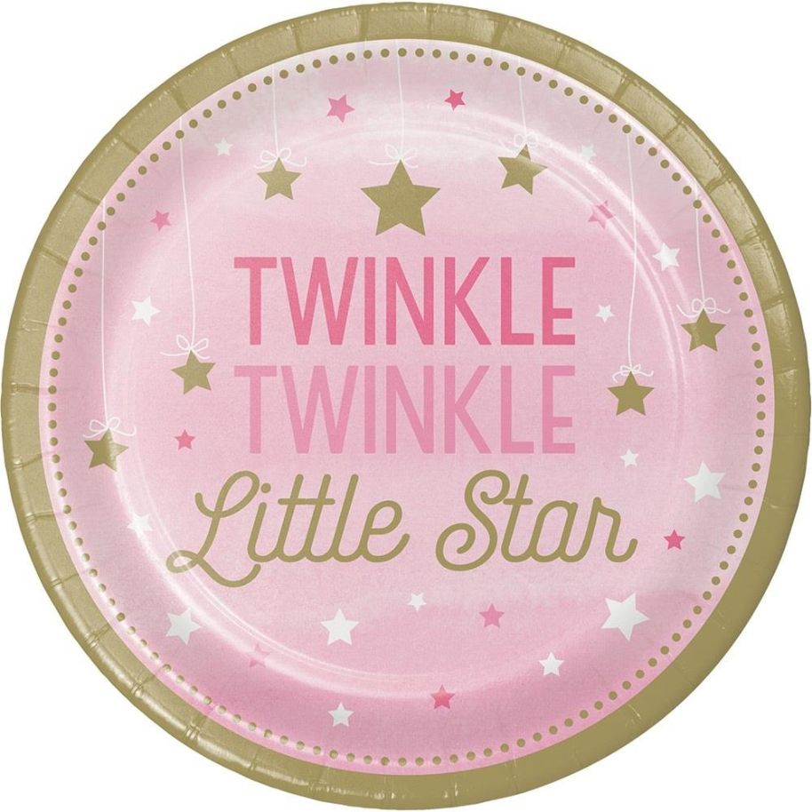 Pink Twinkle Little Star Paper Plates Pack of 8 | Party Save Smile