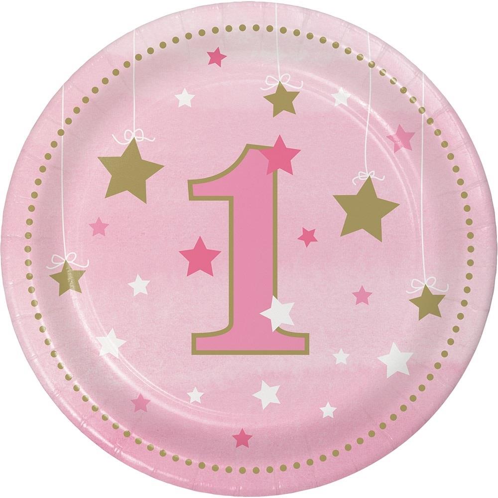 Pink Twinkle Little Star 1st Birthday Plates Pack of 8 | Party Save Smile