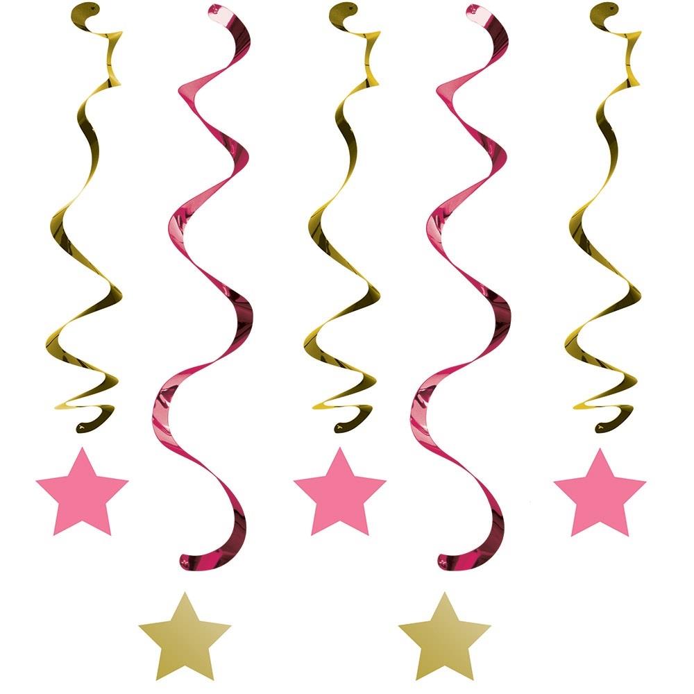 Silver and Pink Hanging Star Decorations Pack of 5 | Party Save Smile