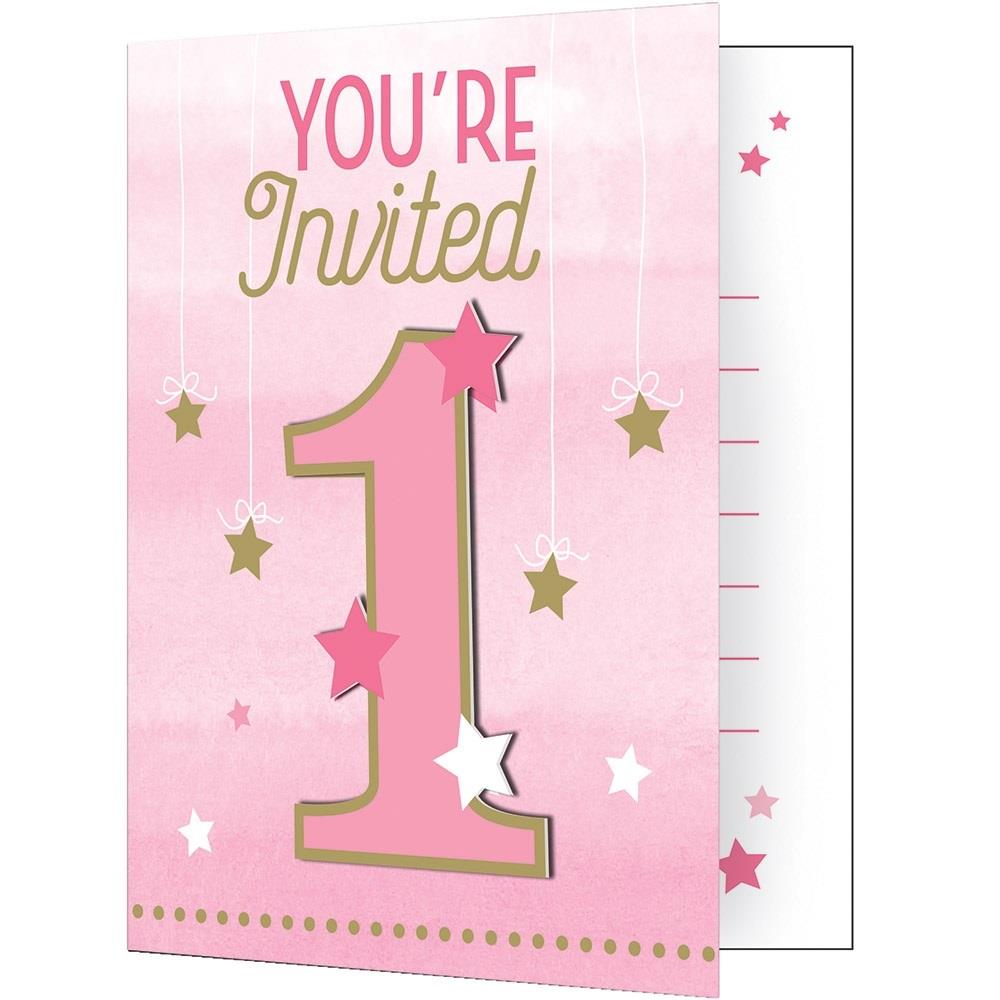 Pink Twinkle Little Star Invitations Pack of 8 | Party Save Smile
