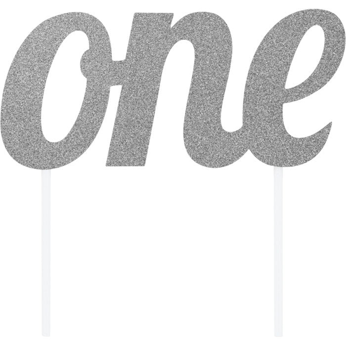 Silver Glitter One | Age 1 Cake Topper Decoration | Party Save Smile