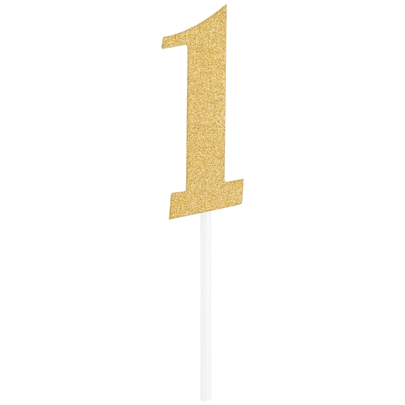 Gold Glittering Number 1 Cake Topper (5 x 8cm) | Party Save Smile