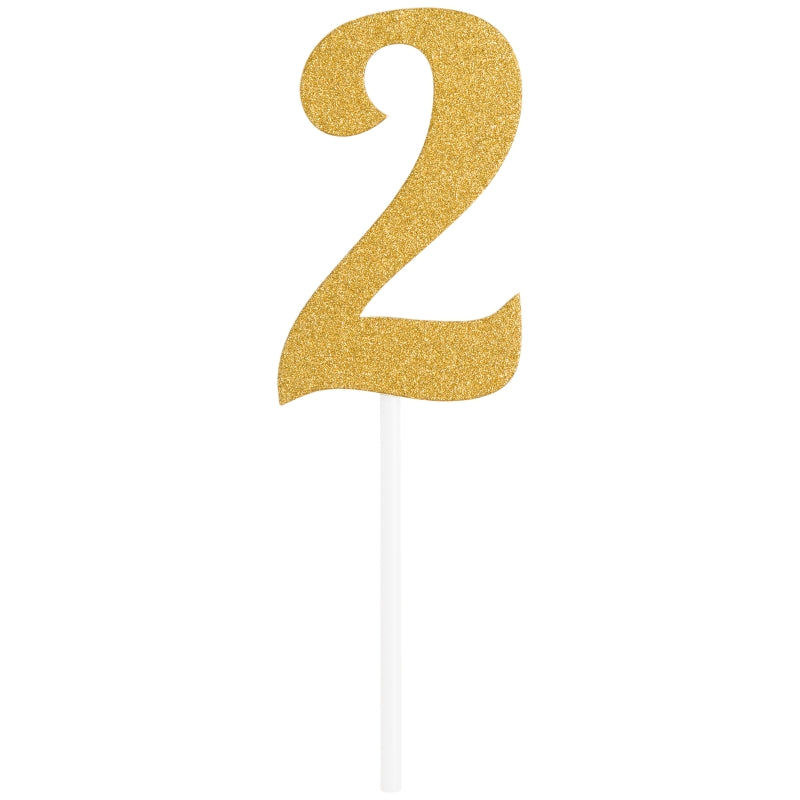 Gold Glittering Number 2 Cake Topper (5 x 8cm) | Party Save Smile