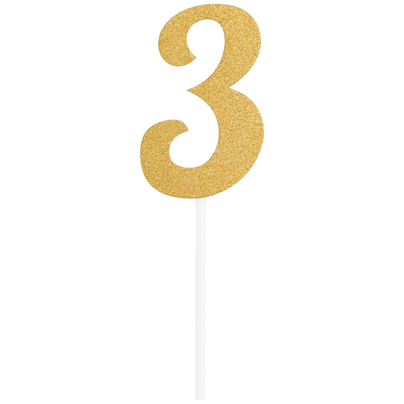 Gold Glittering Number 3 Cake Topper (5 x 8cm) | Party Save Smile