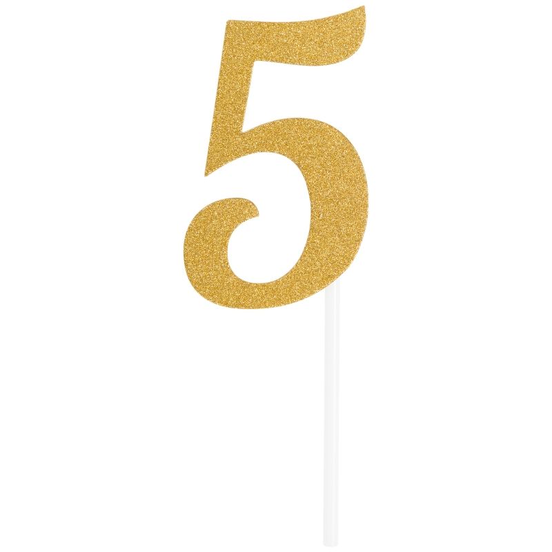 Gold Glittering Number 5 Cake Topper (5 x 8cm) | Party Save Smile