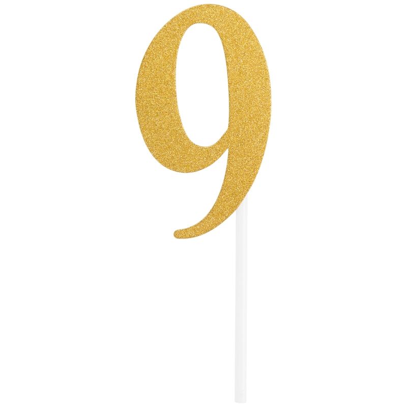 Gold Glittering Number 9 Cake Topper (5 x 8cm) | Party Save Smile