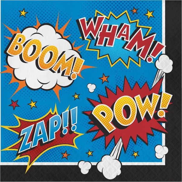 Superhero Slogans Napkins Pack of 16 | Party Save Smile