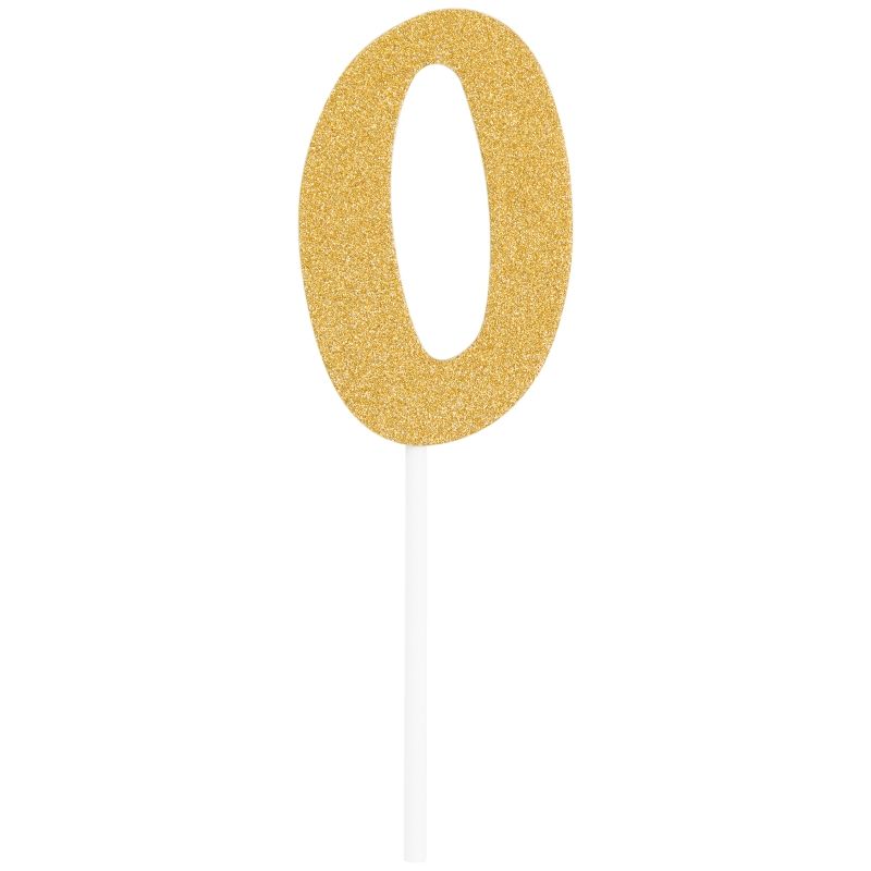 Gold Glittering Number 0 Cake Topper (5 x 8cm) | Party Save Smile