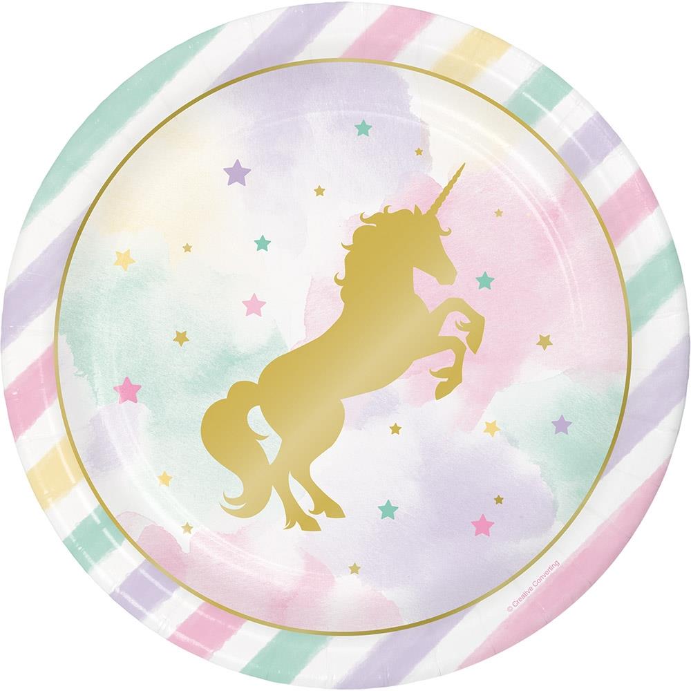 Pastel Unicorn Paper Plates Pack of 8 | Party Save Smile