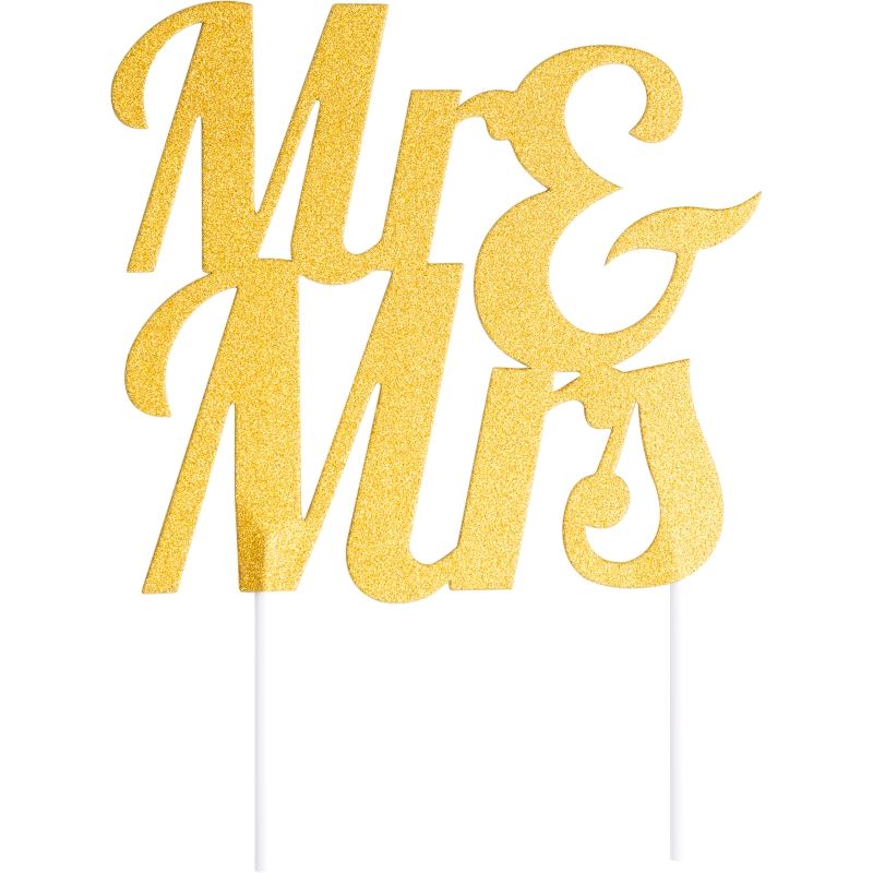 Glitter Mr & Mrs Cake Topper Gold | Party Save Smile