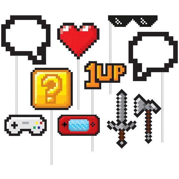 Video Game Photo Booth Props: Gaming Party Props Pack of 10 | Party Save Smile