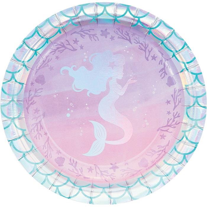 Small Mermaid Iridescent Paper Plates Pack of 8 | Party Save Smile