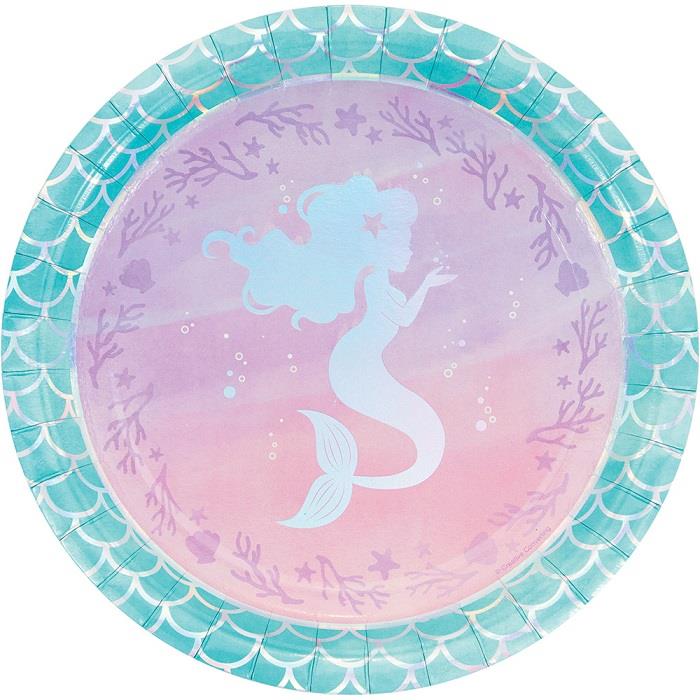 Mermaid Paper Plates Iridescent Pack of 8 | Party Save Smile