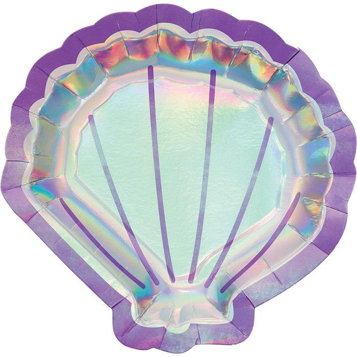 Iridescent Mermaid Shell Paper Plates Pack of 8 | Party Save Smile