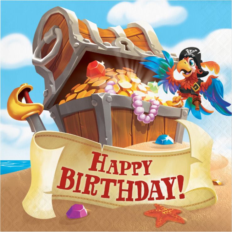 Pirate Treasure Happy Birthday Napkins Pack of 16 Serviettes | Party Save Smile