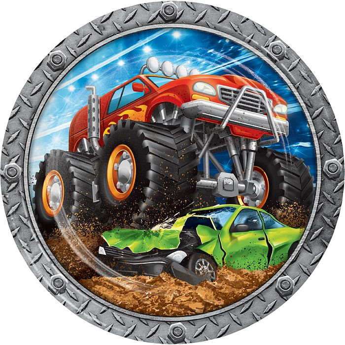 Monster Truck Party Plates 23cm Pack of 8 | Party Save Smile