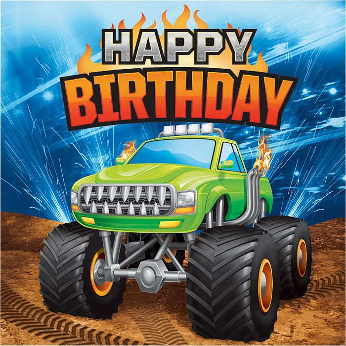 Monster Truck Napkins - Happy Birthday Pack of 16 | Party Save Smile