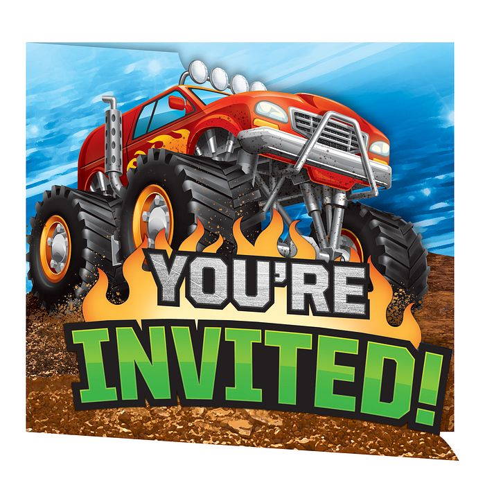 Monster Truck Party Invitations 6 Pack | Party Save Smile