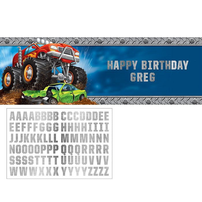 Monster Truck Birthday Banner Personalisable | Party Save Smile