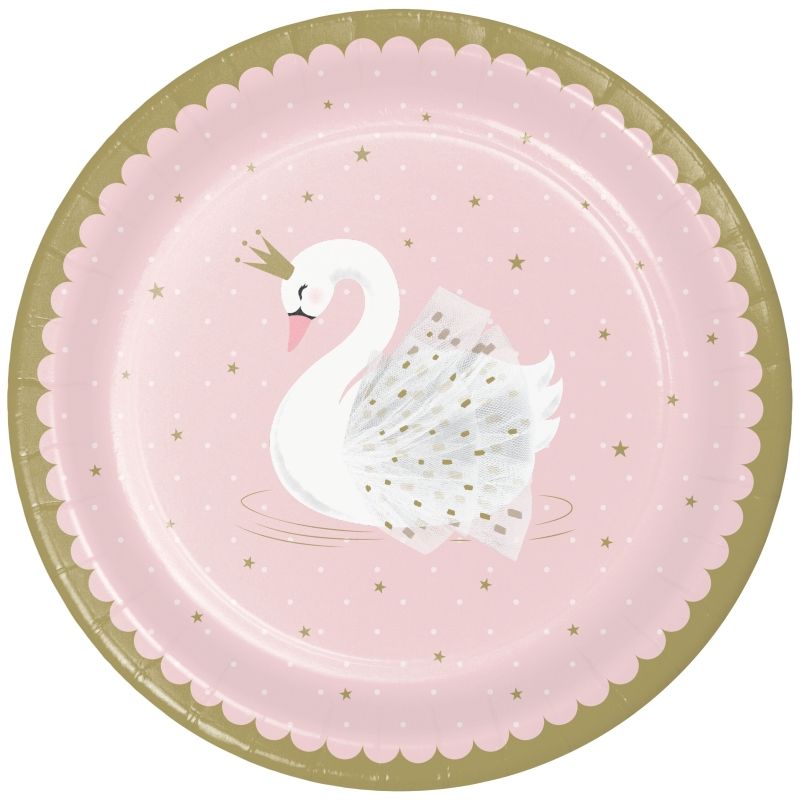 Stylish Swan 23cm Party Paper Plates Pack of 8 | Party Save Smile