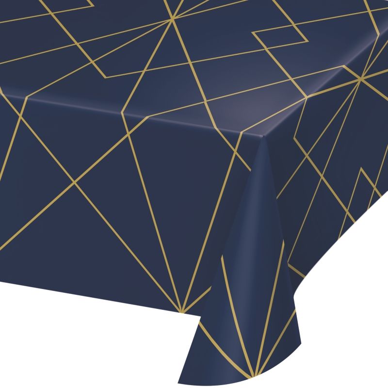 Navy Blue & Gold Tablecloth Geometric 137 x 259cm | Party Save Smile