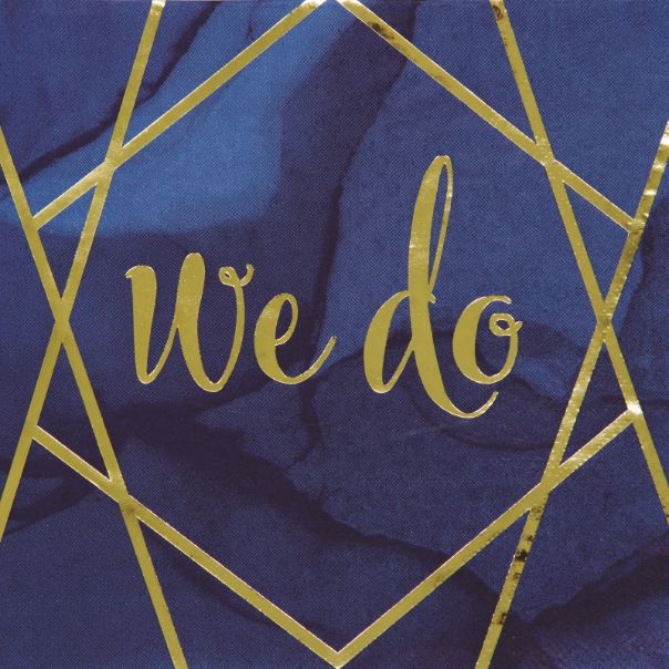 Wedding Napkins - We Do Navy Blue and Gold Pack of 16 | Party Save Smile