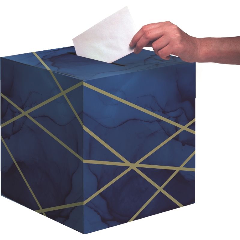 Geometric Navy Blue and Gold Wedding Card Box | Party Save Smile