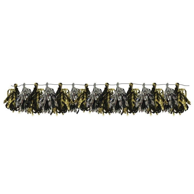Black, Silver & Gold Garland Tassel Banner | Party Save Smile